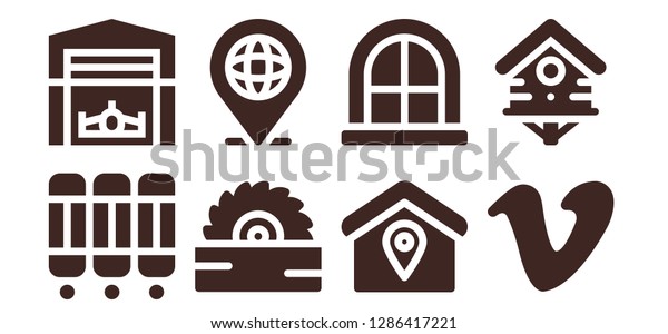  home icon set. 8 filled home icons. Simple modern\
icons about  - Room divider, Hangar, Saw, Location, Window, Vimeo,\
Bird house