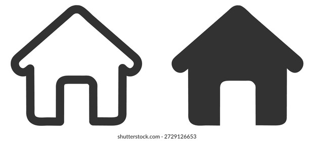 Ícone de início definido para aplicativos e sites. Símbolo da casa. Sinal imobiliário. Estilos de linha fina, contorno e traçado preenchidos em plano de fundo transparente
