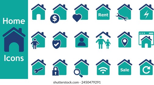 Home Icon - Set Of Home Icon Bundle Collection - Include Loan, Rent, Sale, Privacy, Lock, Smart Home, Repair, Key, Wifi Etc 