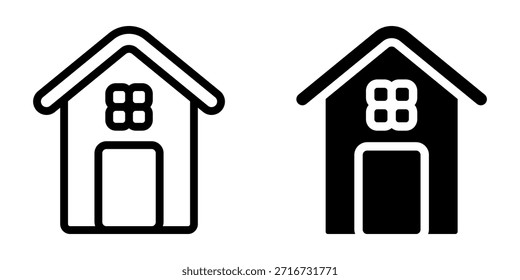 Home icon set. A clean and simple icon illustration of a house, in outline and solid styles. Perfect for use in websites, apps, or any design project needing a house symbol.
