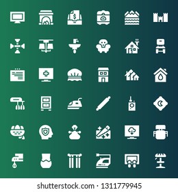 home icon set. Collection of 36 filled home icons included Stool, Doormat, Iron, Curtains, Vase, Beater, Desk chair, Television, Saw, Vector, Insurance, Nest, Pillow, Bug detector