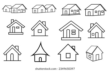 Home Icon Set. Contains such Icons as House, Property, Church, Garage, Smart Home and more. House vector icon set. Set of home icon, Thin outline shape of house vector. Simple collection of home icon.