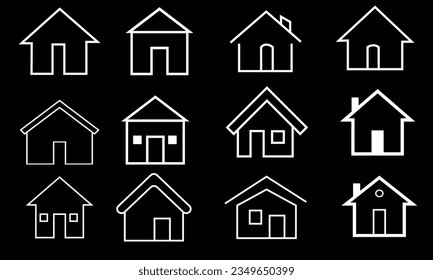 Home Icon Set. Contains such Icons as House, Property, Church, Garage, Smart Home and more. House vector icon set. Set of home icon, Thin outline shape of house vector. Simple collection of home icon.