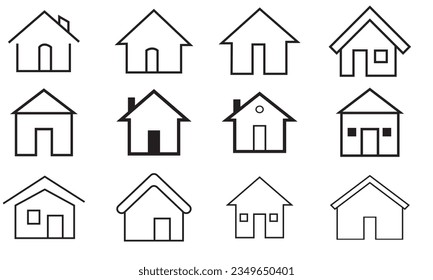 Home Icon Set. Contains such Icons as House, Property, Church, Garage, Smart Home and more. House vector icon set. Set of home icon, Thin outline shape of house vector. Simple collection of home icon.
