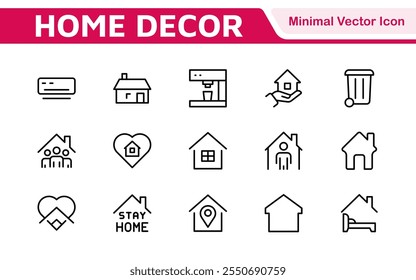 Conjunto de iconos de inicio. Una colección acogedora y acogedora de íconos que encarnan el confort y el estilo de vida, perfecta para realzar a los App inmobiliarios, proyectos de mejoras para el hogar y Sitios web.