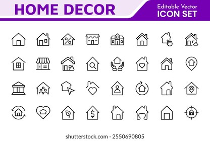 Conjunto de iconos de inicio. Una colección acogedora y acogedora de íconos que encarnan el confort y el estilo de vida, perfecta para realzar a los App inmobiliarios, proyectos de mejoras para el hogar y Sitios web.