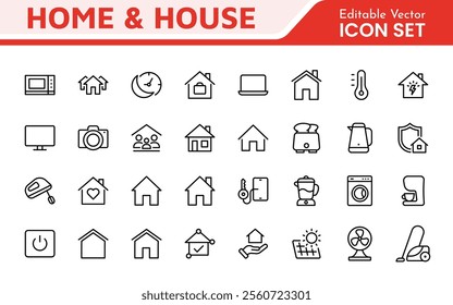Home Icon Set. A cozy and inviting collection of icons that embody comfort and lifestyle, perfect for enhancing real estate apps, home improvement projects, and websites.