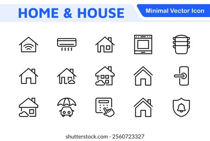 Home Icon Set. A cozy and inviting collection of icons that embody comfort and lifestyle, perfect for enhancing real estate apps, home improvement projects, and websites.