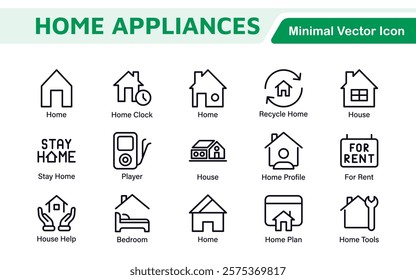 Home Icon Set. A cozy and inviting collection of icons that embody comfort and lifestyle, perfect for enhancing real estate apps, home improvement projects, and websites.