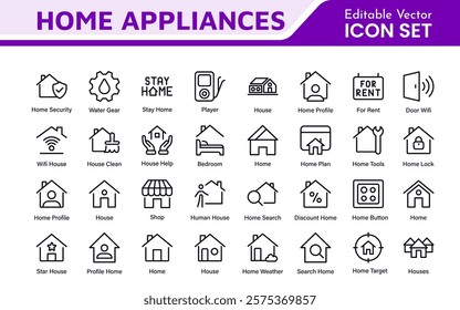 Home Icon Set. A cozy and inviting collection of icons that embody comfort and lifestyle, perfect for enhancing real estate apps, home improvement projects, and websites.