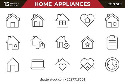 Home Icon Set. A cozy and inviting collection of icons that embody comfort and lifestyle, perfect for enhancing real estate apps, home improvement projects, and websites.
