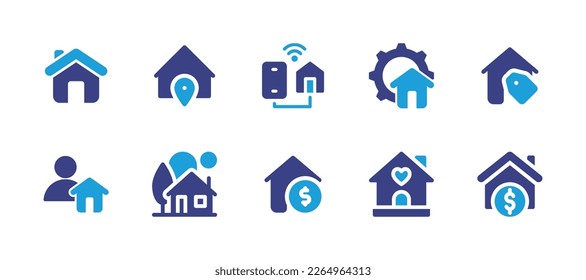 Home icon set. Duotone color. Vector illustration. Containing, address, home automation, home management, house for sale, home value.