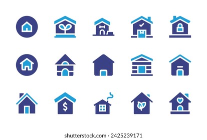 Home icon set. Duotone color. Vector illustration. Containing house, accomodation, real estate, home, green house, security, button, eco, delivery.