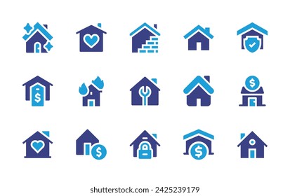 Home icon set. Duotone color. Vector illustration. Containing home, house, construction, property, fire, home repair, real estate.