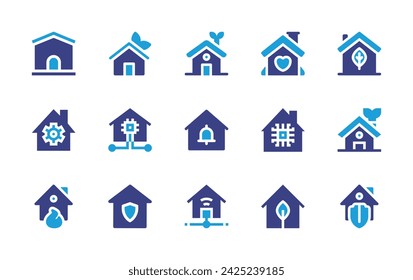 Home icon set. Duotone color. Vector illustration. Containing sweet home, green house, eco house, home, house, smart home, automation, security, network, insurance.