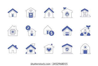 Home icon set. Duotone style line stroke and bold. Vector illustration. Containing home, house, property, installment, sweet, smart home, eco, smart house, pet house, security.