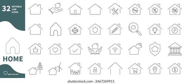 Home icon set. Editable thin line stroke sketch icon.