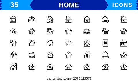 Home Icon Set. High-Quality Vector Icons for House, Living Room, Furniture, and Household Items Designs
