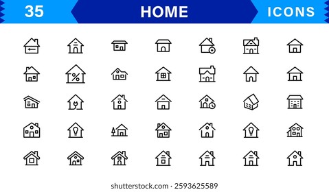 Home Icon Set. High-Quality Vector Icons for House, Living Room, Furniture, and Household Items Designs