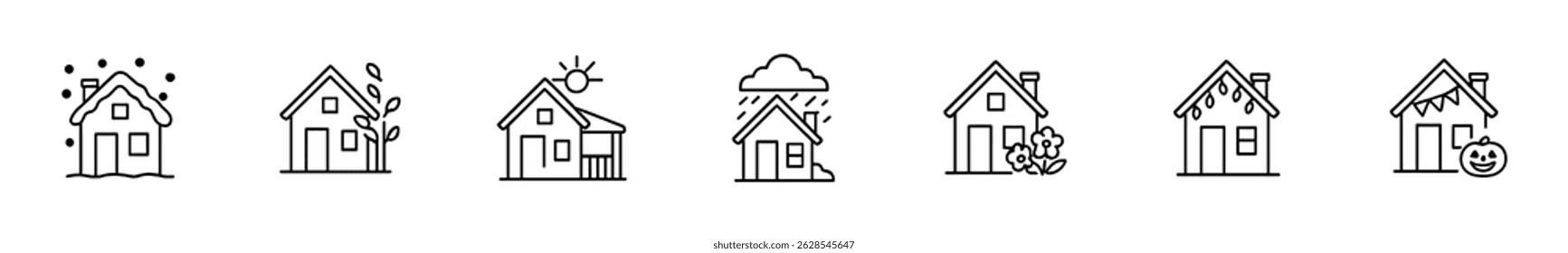 Startseite Symbolsatz - Linien-Illustrationen für Immobilien, Architektur und Interieur-Themen