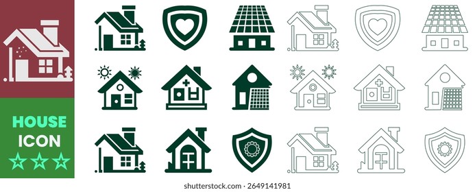 Home icon set on white background. Vector building symbol on construction and real state illustration in silhouette shape. Residential house icon shape