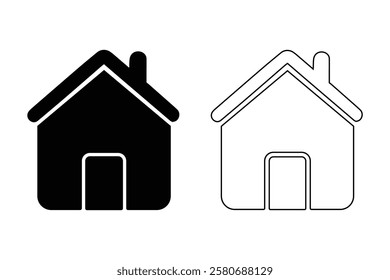 Home Icon Set silhouette with line art on a white background.