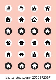 Home Icon Set, Simple House and Building Symbols for Web and UI Design, Vector Illustration.