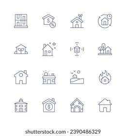 Home icon set. Thin line icon. Editable stroke. Containing house, eco house, home, octagon house, smart home, mortgage, family.