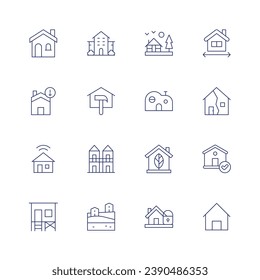 Home icon set. Thin line icon. Editable stroke. Containing home, house, beach house, wooden house, modern, smart home, house lock, nursing home, repair, townhouse, village, measured, property.