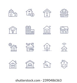 Home icon set. Thin line icon. Editable stroke. Containing house, eco house, smart, home, bird house, work from home, network, green, building, classic, smart.