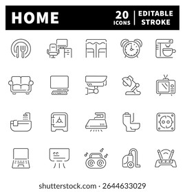 Home icon set. Thin line icons set related to home and house. Home icons collection in line style. Home, house, estate, property, apartment, mortgage
