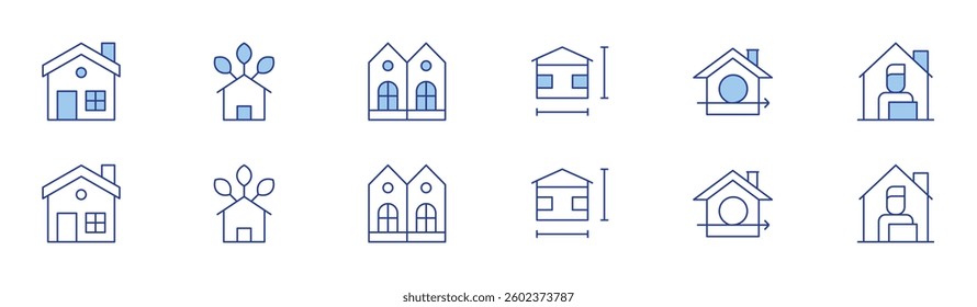 Home icon set in two styles, Duotone and Thin Line style. Editable stroke. home, eco house, house plan, work from home, twin.