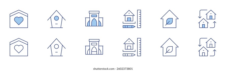 Home icon set in two styles, Duotone and Thin Line style. Editable stroke. home, house design, bird house, house, exchange.