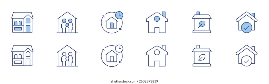 Home icon set in two styles, Duotone and Thin Line style. Editable stroke. home, eco house, house, family.