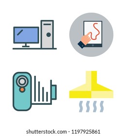 home icon set. vector set about desktop, tablet, camcorder and extractor hood icons set.