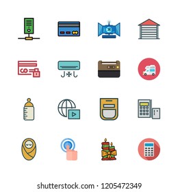home icon set. vector set about oven, candle, virtual reality and credit card icons set.