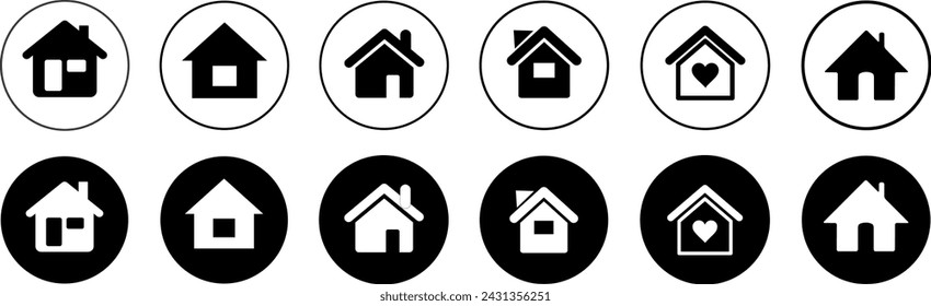 Home icon set vector collection. Sign symbol of house loan. Web home circle flat icon house main page sign app website