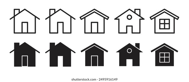 Home icon set. Web home icon for apps and websites. House icon collection. Main page icon. Home symbol set.