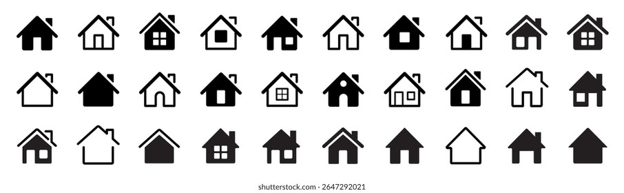 Ícone Início definido. Ícone da página inicial da Web para aplicativos e sites, Ícone da casa, Sinal da casa. Ícone da página principal. Ilustração vetorial
