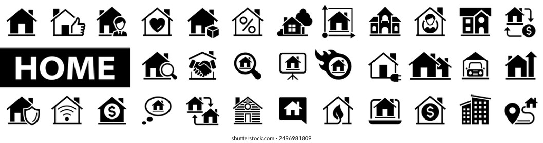 Home icon set. Web home collection. House symbol. Home sign icons. House symbols for apps and websites on white background. Vector illustration