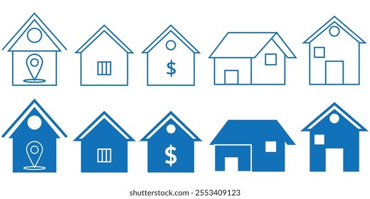 home icon set for websites and apps. Simple house symbol. Flat real estate sign. thin line, outline and stroke style. vector illustration eps 10.