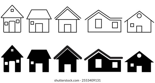 home icon set for websites and apps. Simple house symbol. Flat real estate sign. thin line, outline and stroke style. vector illustration eps 10.