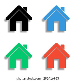 home icon with shadow - colored vector set