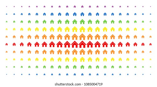 Home icon spectral halftone pattern. Vector home pictograms are arranged into halftone array with vertical spectral gradient. Designed for backgrounds, covers, templates and abstract effects.