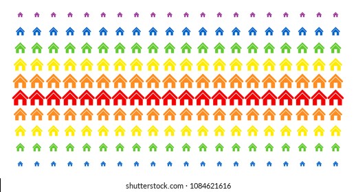 Home icon spectrum halftone pattern. Vector items arranged into halftone matrix with vertical spectrum gradient. Designed for backgrounds, covers, templates and abstract concepts.