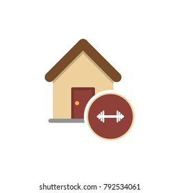 Home icon. Home sport training glyph color icon. House with barbell inside. Silhouette symbol on white background. Negative space