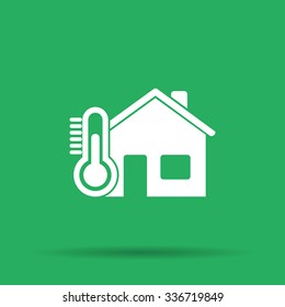 Home icon with thermometer icon. Flat design style.