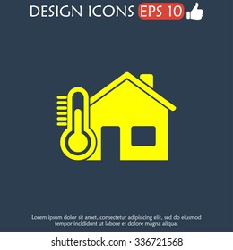 Home icon with thermometer icon. Flat design style.