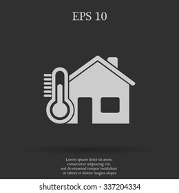 Home icon with thermometer icon. Flat design style.