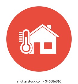 Home icon with thermometer. Flat design style.